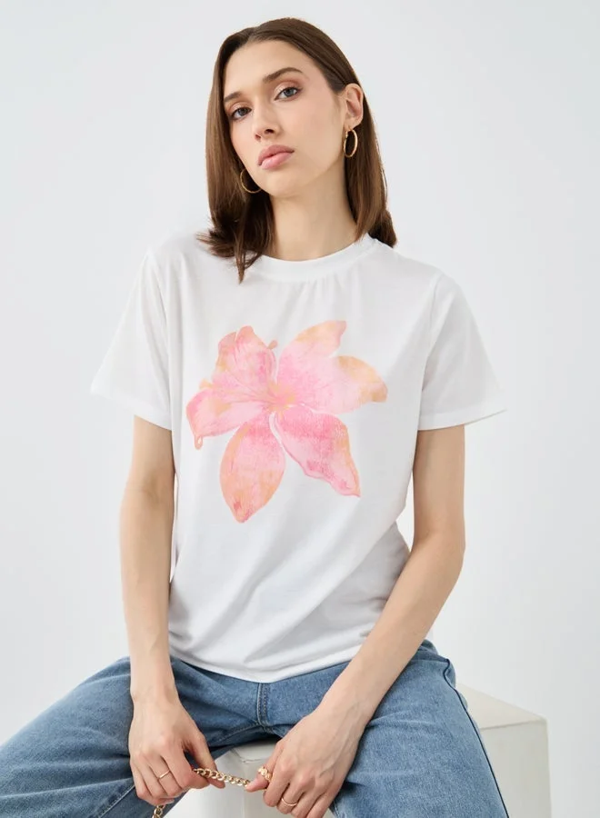 Take Two Flower Printed Regular Fit T-Shirt