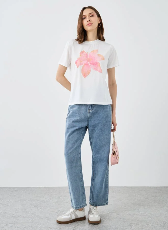 Take Two Flower Printed Regular Fit T-Shirt