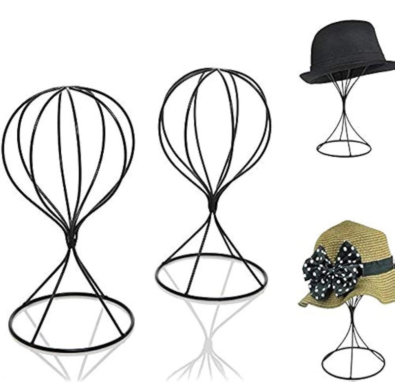 Mydio 2 Pieces Modern Metal Hat Stands Durable Stable Metal Hat Cap Rack Wigs Holder (black) - Image 1