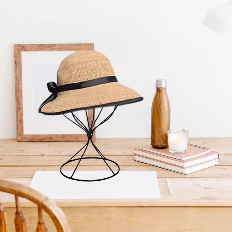 Mydio 2 Pieces Modern Metal Hat Stands Durable Stable Metal Hat Cap Rack Wigs Holder (black) - Image 3