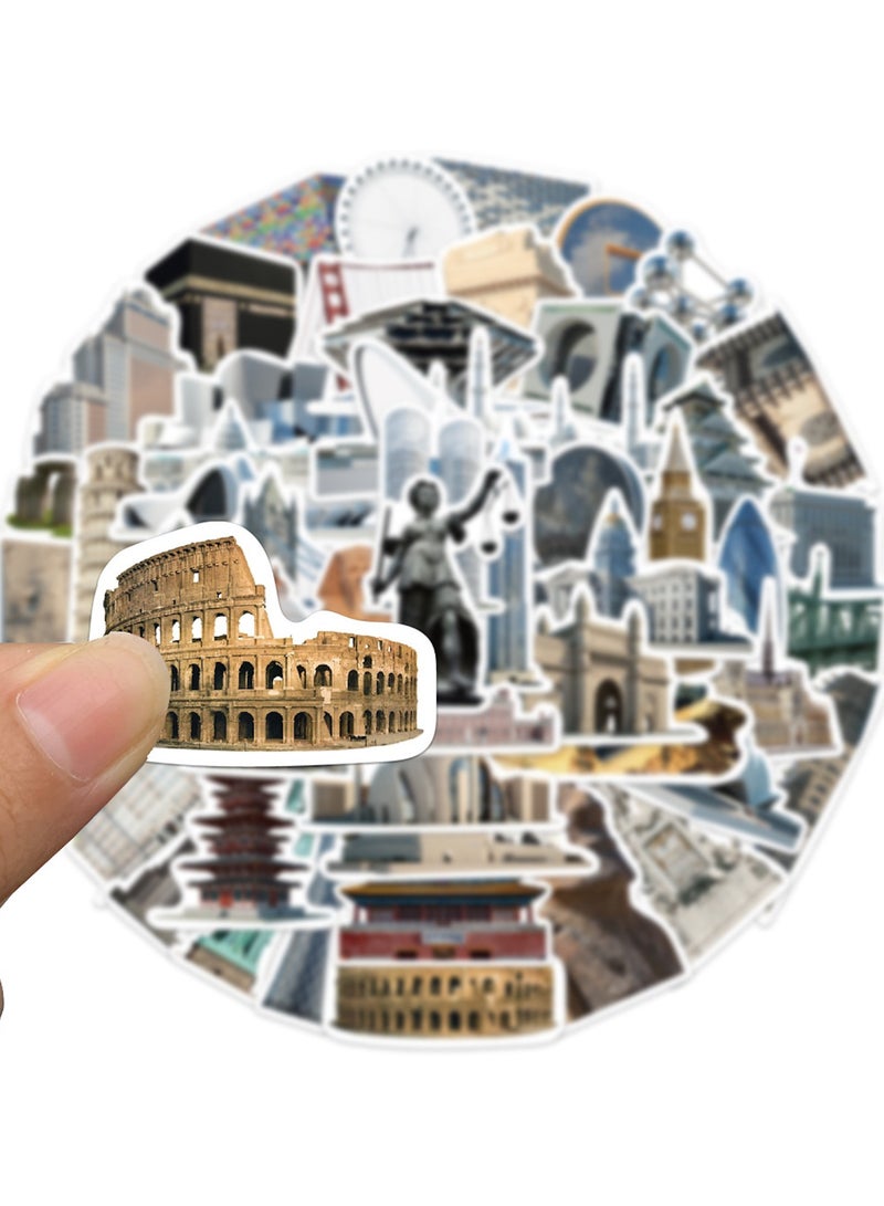 65PCS Famous Buildings Travel Stickers Toy Decal Stickers for Waterproof Vinyl Cute Cartoon Decals for Kids Laptop Scrapbook Binders Luggage Educational School Reward Supplies - Image 2