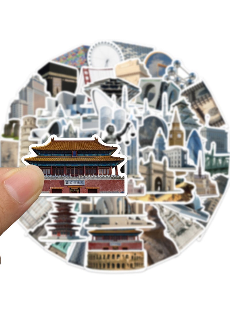 65PCS Famous Buildings Travel Stickers Toy Decal Stickers for Waterproof Vinyl Cute Cartoon Decals for Kids Laptop Scrapbook Binders Luggage Educational School Reward Supplies - Image 3