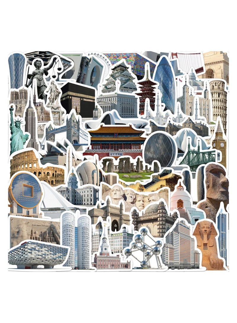 65PCS Famous Buildings Travel Stickers Toy Decal Stickers for Waterproof Vinyl Cute Cartoon Decals for Kids Laptop Scrapbook Binders Luggage Educational School Reward Supplies - Image 1