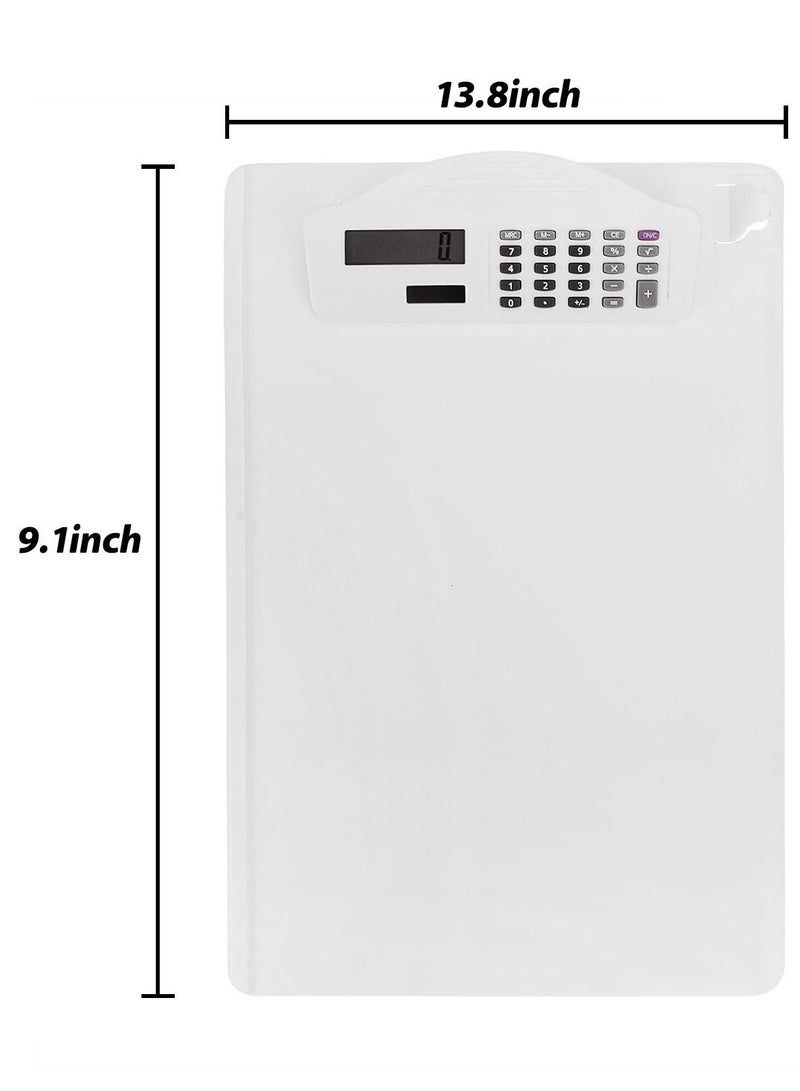 SYOSI Multifunctional Clipboard with Calculator Plastic Storage Clipboard Pen Clip Writing Pad File Folders Business Office Document Holder A4 Letter Size Clipboard for School Meeting Classes (White)  - Image 5