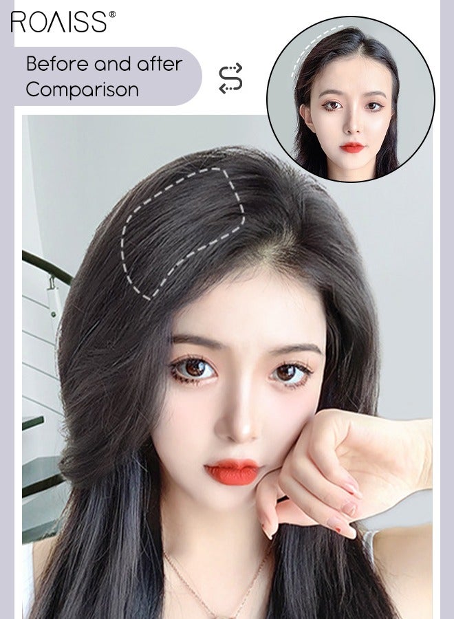 رويس قطعتان من وصلات الشعر البشري بالمشابك، أغطية شعر غير مرئية للنساء مع شعر رقيق  لإضافة حجم الشعر، قطع شعر مع مشابك للاستخدام اليومي، أسود بني - Image 2