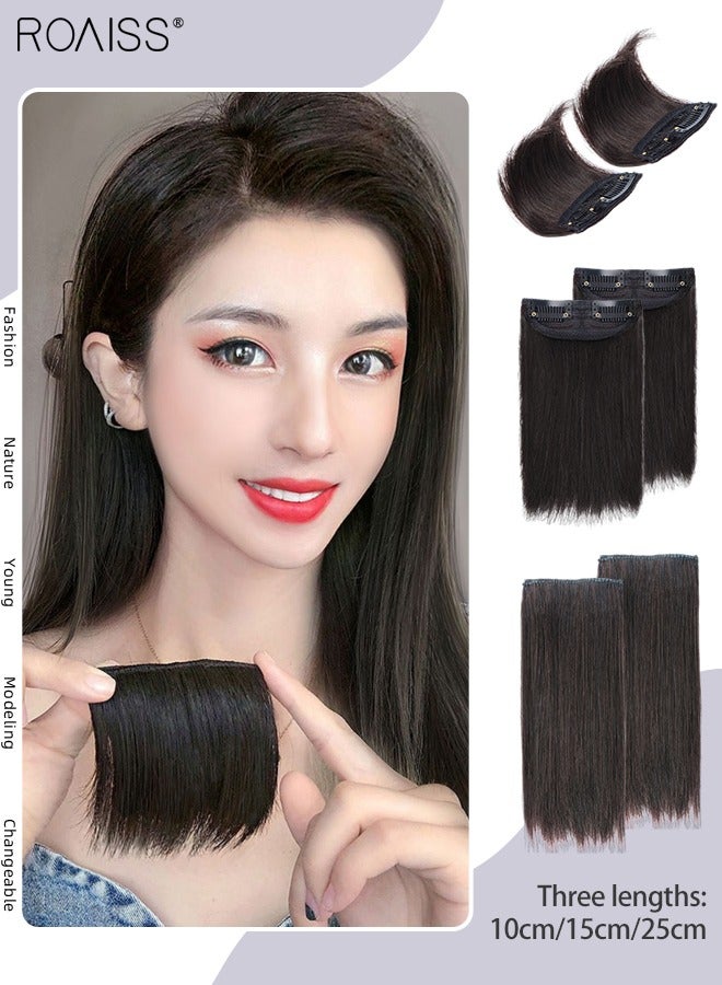 رويس قطعتان من وصلات الشعر البشري بالمشابك، أغطية شعر غير مرئية للنساء مع شعر رقيق  لإضافة حجم الشعر، قطع شعر مع مشابك للاستخدام اليومي، أسود بني - Image 1