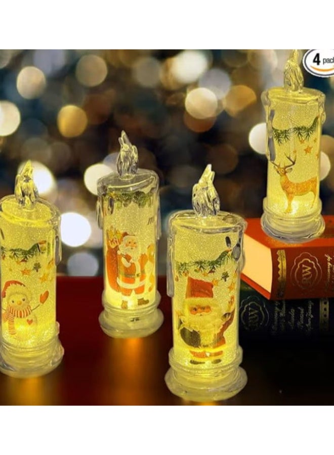 شموع عيد الميلاد بدون لهب مع بابا نويل ورجل ثلج وملصقات، مجموعة من 4 قطع، تعمل بالبطارية - Image 1
