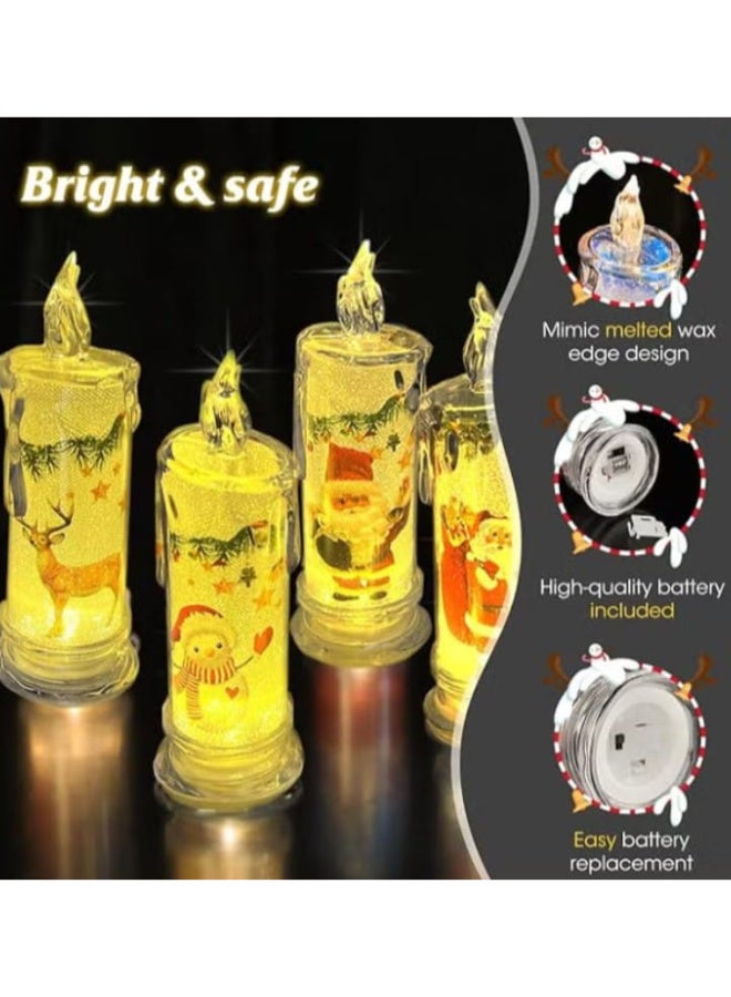 شموع عيد الميلاد بدون لهب مع بابا نويل ورجل ثلج وملصقات، مجموعة من 4 قطع، تعمل بالبطارية - Image 2