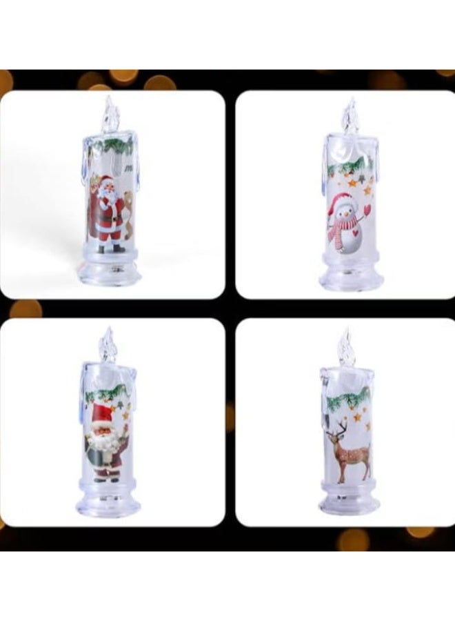شموع عيد الميلاد بدون لهب مع بابا نويل ورجل ثلج وملصقات، مجموعة من 4 قطع، تعمل بالبطارية - Image 3