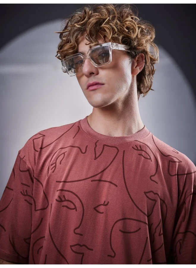 مانياك Maniac Mens Face Printed Round Neck Half Sleeve Onion Cotton T-Shirt