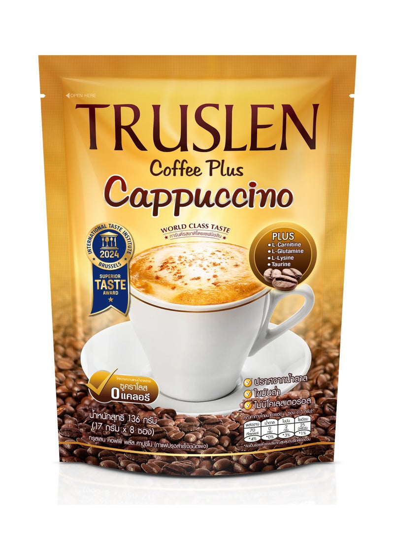 Truslen Coffee Plus Cappuccino | 8 Sachets Instant Coffee Mix | Sugar-Free, Low Calorie Cappuccino - Image 1