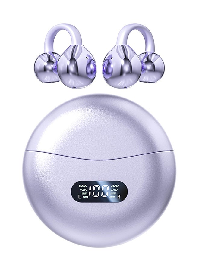 Open Ear Clip Headphones Wireless Earbuds Bluetooth 5.4 Sports Earphones Wireless Charging Case & LED Power Display Waterproof Fitness Headphones for Running (Purple) - Image 1