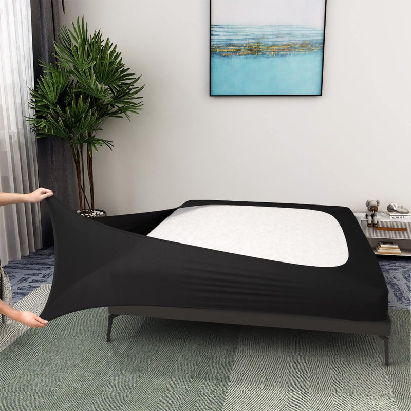 ALYVIA SPRING Box Spring Cover King Size - Jersey Knit & Stretchy Wrap Around 4 Sides Bed Skirt for Hotel & Home - King/Cal King/Olympic Queen  Black 