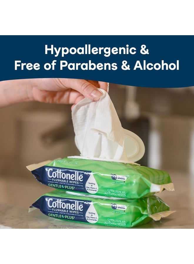 Cottonelle مناديل مبللة قابلة للشطف من جنتل بلس مع الألوة وفيتامين E، 8 عبوات قابلة للفتح، 42 منديل في العبوة (336 منديل إجمالي)، قد يختلف التغليف - Image 3