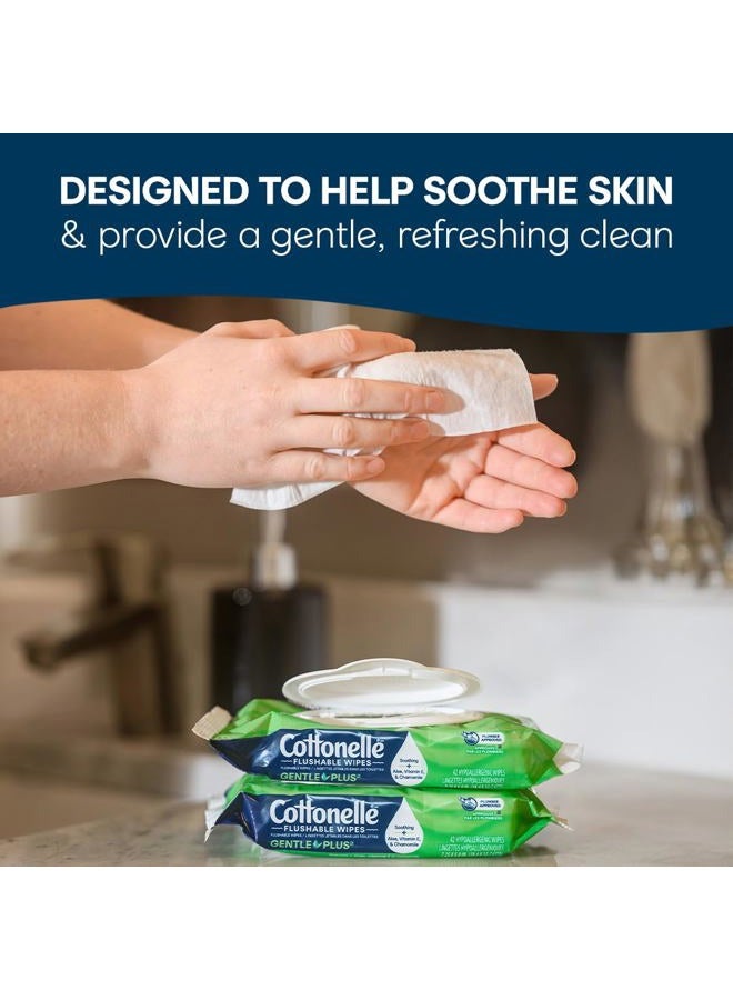 Cottonelle مناديل مبللة قابلة للشطف من جنتل بلس مع الألوة وفيتامين E، 8 عبوات قابلة للفتح، 42 منديل في العبوة (336 منديل إجمالي)، قد يختلف التغليف - Image 4
