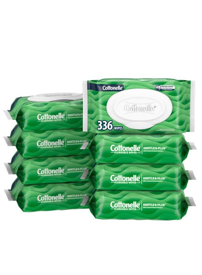 Cottonelle مناديل مبللة قابلة للشطف من جنتل بلس مع الألوة وفيتامين E، 8 عبوات قابلة للفتح، 42 منديل في العبوة (336 منديل إجمالي)، قد يختلف التغليف - Image 1