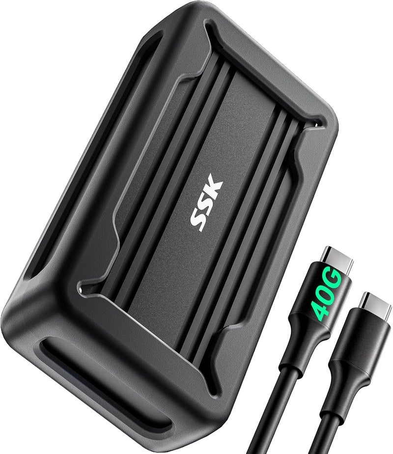 اس اس كي غلاف SSD M.2 NVMe من SSK بسرعة 40 جيجابت في الثانية، حامل USB 4 NVMe USB C لـ Thunderbolt 3/4، غلاف خارجي M2 يدعم أقراص SSD بحجم 2280/2260/2242/2230، مفتاح M مع مؤشر LED، ألومنيوم - Image 1