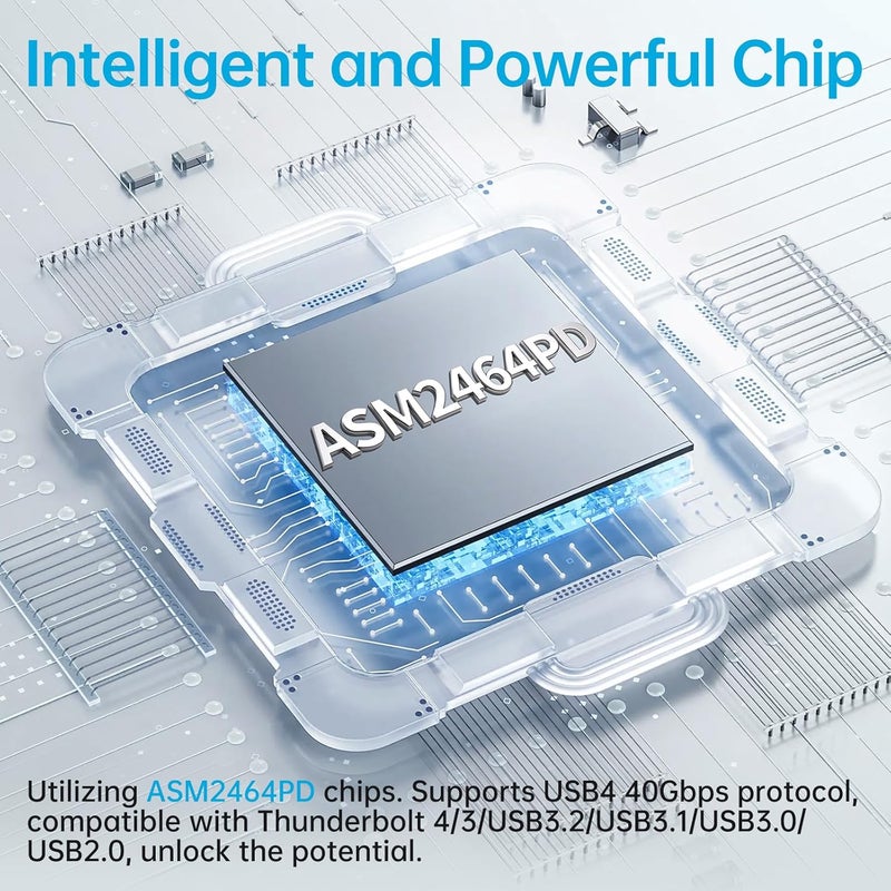 اس اس كي غلاف SSD M.2 NVMe من SSK بسرعة 40 جيجابت في الثانية، حامل USB 4 NVMe USB C لـ Thunderbolt 3/4، غلاف خارجي M2 يدعم أقراص SSD بحجم 2280/2260/2242/2230، مفتاح M مع مؤشر LED، ألومنيوم - Image 4