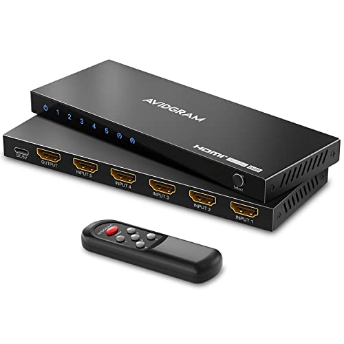 AVIDGRAM HDMI 2.1 Switch 8K 60Hz, AVIDGRAM HDMI Switcher 5 in 1 Out with IR Remote, 5 Port 4K 120Hz Auto HDMI Selector Hub Support 8K 48Gbps, Compatible with Xbox Series X, PS4 Pro, PS5, UHD TV, Monitor - Image 1