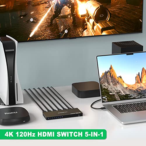 AVIDGRAM HDMI 2.1 Switch 8K 60Hz, AVIDGRAM HDMI Switcher 5 in 1 Out with IR Remote, 5 Port 4K 120Hz Auto HDMI Selector Hub Support 8K 48Gbps, Compatible with Xbox Series X, PS4 Pro, PS5, UHD TV, Monitor - Image 5