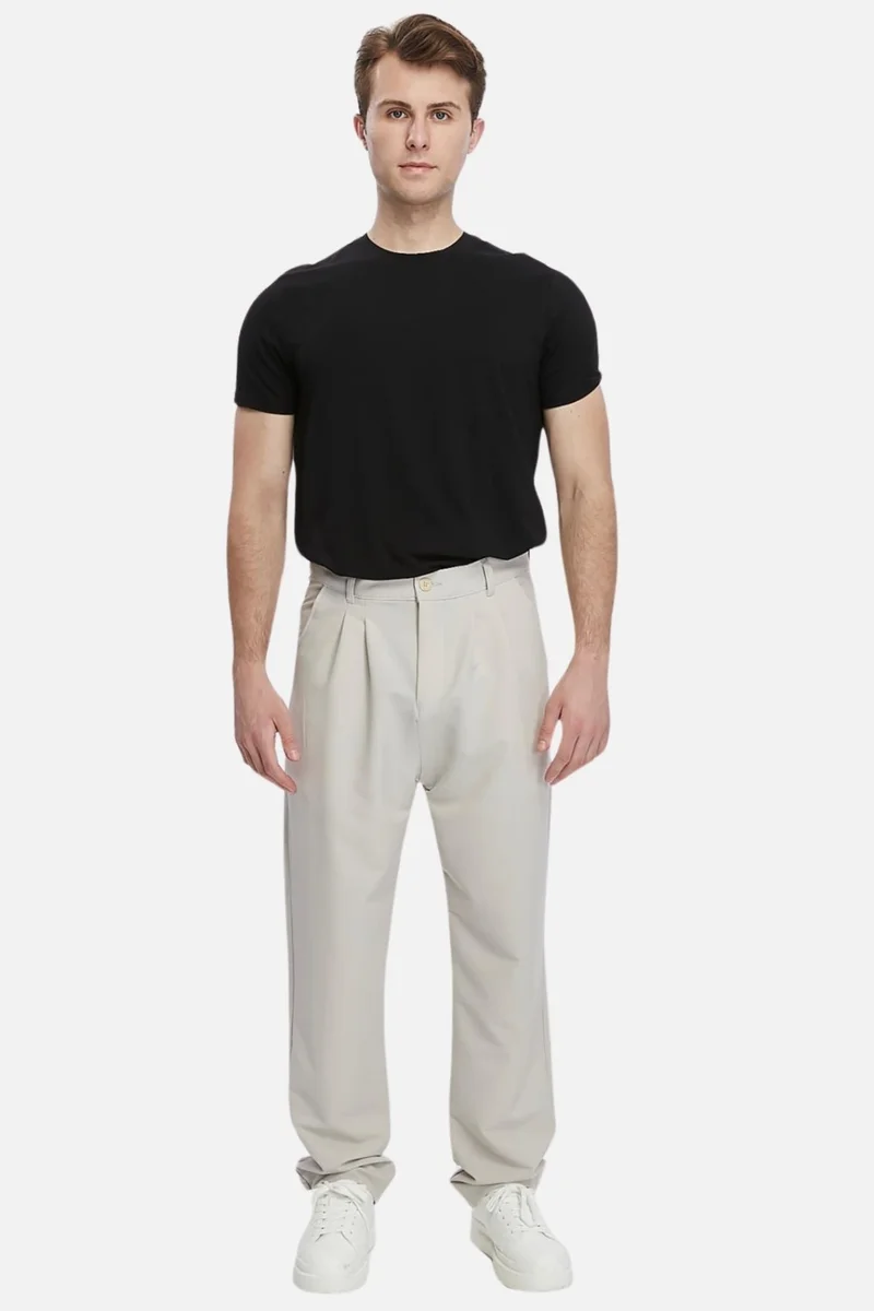 Cedy Denim Men's High Waist Pleated Baggy Chino Trousers C358