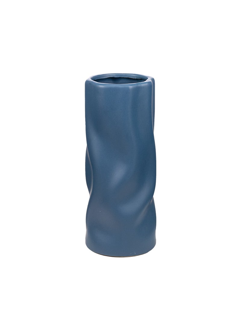 Gulf Flowers Gulf Flowers Ceramic Vase Art Wave – 27cm Tall Blue Decorative Vase – D11cm Modern Wave Design Ceramic Pot for Home, Living Room, Shelf & Interior Decoration 