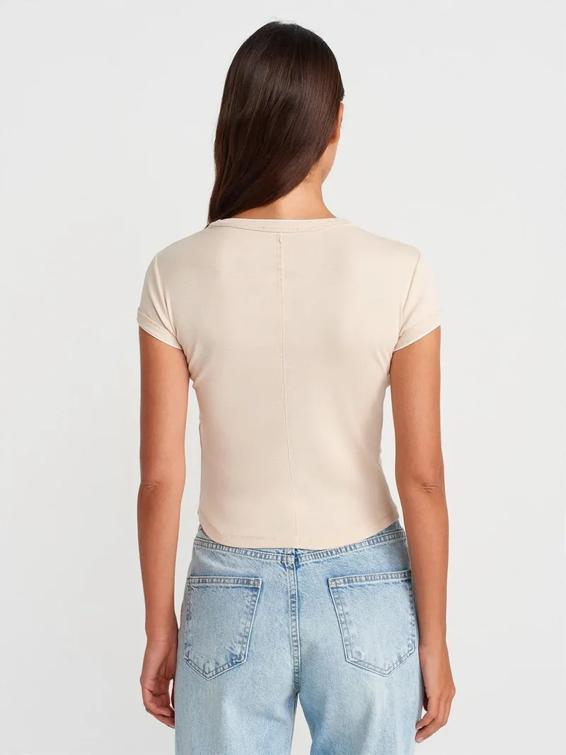 ديلفين DILVIN Women's Slim Fit Cotton Crop T-Shirt