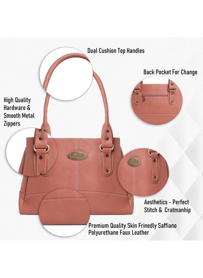 Fostelo Fostelo Women's Vegan Leather Birdie Handbags Shoulder Hobo Bag Ladies Purse (Light Pink) (Large)  - Image 2