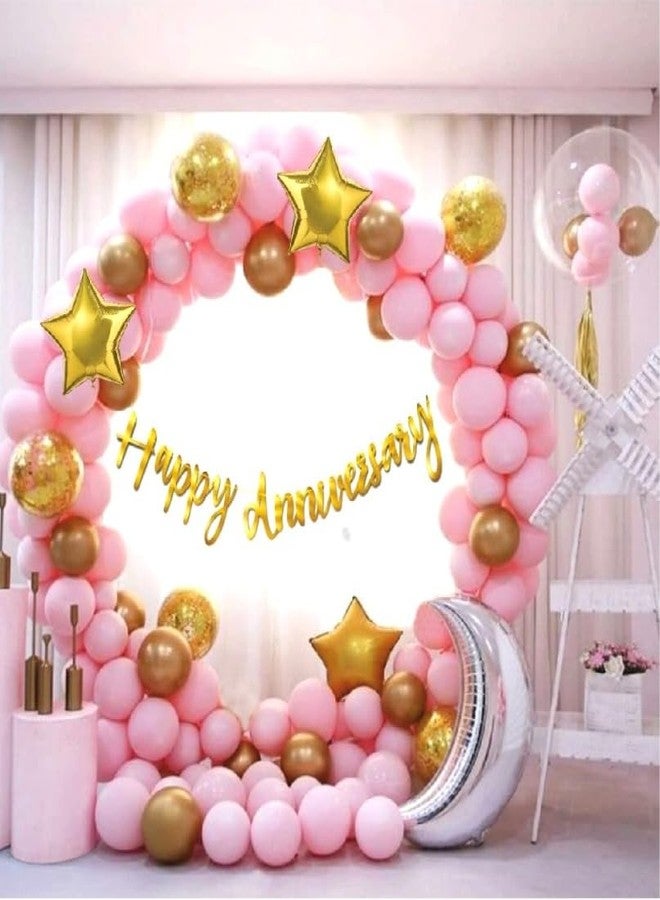 هونج كونج بالونز مجموعة بالونات هونغ كونغ، 60 قطعة، لافتة عيد ميلاد سعيد، قوس بالونات، مجموعة زينة مع مضخة بالونات قصاصات ورقية وستائر مربعة (مجموعة الذكرى السنوية باللون الوردي الفاتح - عبوة من 65 قطعة) - ورق مقوى - Image 1