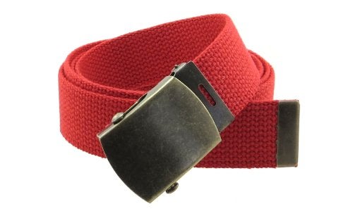 BC Belts Canvas Web Belt Military Style with Antique Brass Buckle and Tip 50" Long (Red) - Image 5