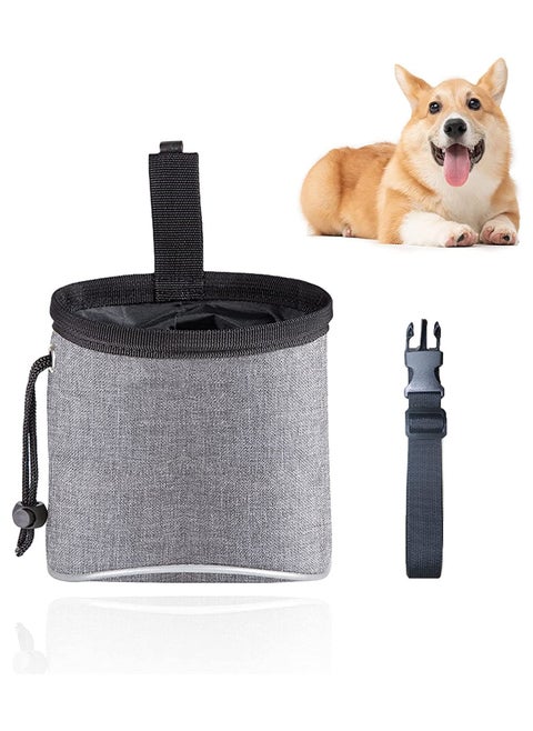 Dog Treat Bag, Waterproof Dog Training Pouch, Hand-Free Dog Walking Bag with Adjustable Waist Belt, Pet Puppy Treat Pouch Bag for Dog Training Walking Travel Outdoor Use(Grey)