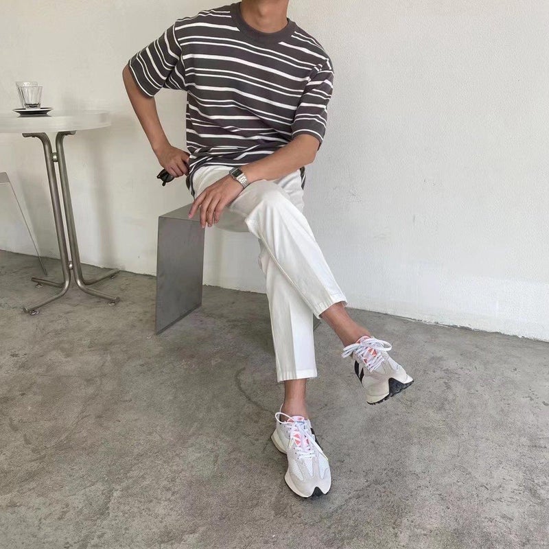 Summer Boys All-Match Loose Personality Striped T-Shirt Men'S Short-Sleeved T-Shirt Daily Casual Bottoming Top - Image 5