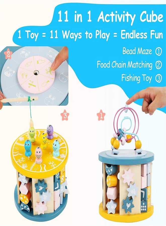 general Activity Cube 11-in-1 Learning Toys Wooden Educational Bead Maze Toy Preschool Toddler Busy Box Fishing Toy Shape Sorter Game Montessori Activity Center for Kids Gift for Boys Girls - Image 3
