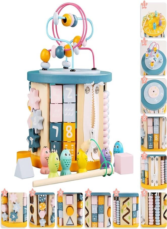 general Activity Cube 11-in-1 Learning Toys Wooden Educational Bead Maze Toy Preschool Toddler Busy Box Fishing Toy Shape Sorter Game Montessori Activity Center for Kids Gift for Boys Girls - Image 1