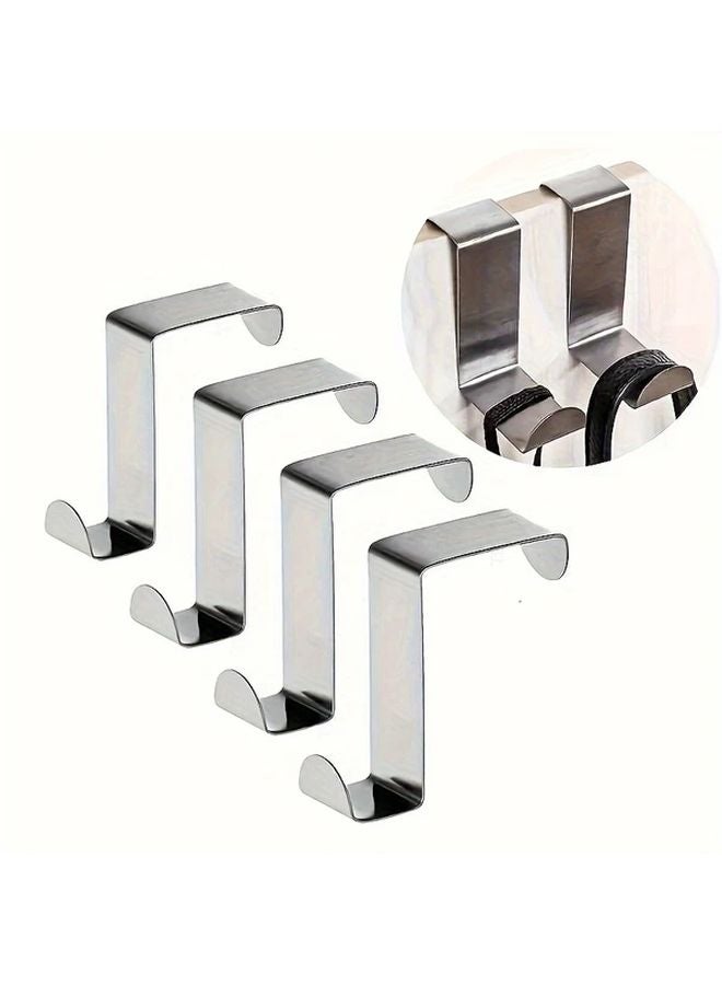 4 قطع من مجموعة خطاف الباب الفولاذية المقاومة للصدأ الفضية، خطافات حائط ثنائية الجانب متينة للاستخدام الشاق - Image 3