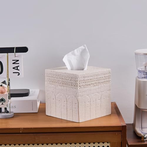 HOLOLA Beige Tissue Box Cover – Modern Resin Cube Holder for Bathroom, Bedroom, Office – Decorative Square Tissue Box for Countertop, Nightstand, Vanity & Desk – Heavy&Sturdy - Image 5