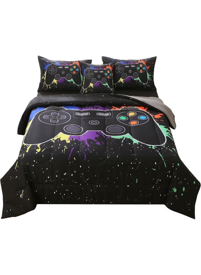 JQinHome Full/Queen Gamer Comforter Sets for Boys, 6 Piece Bed in A Bag 3D Video Game Bedding - Image 1