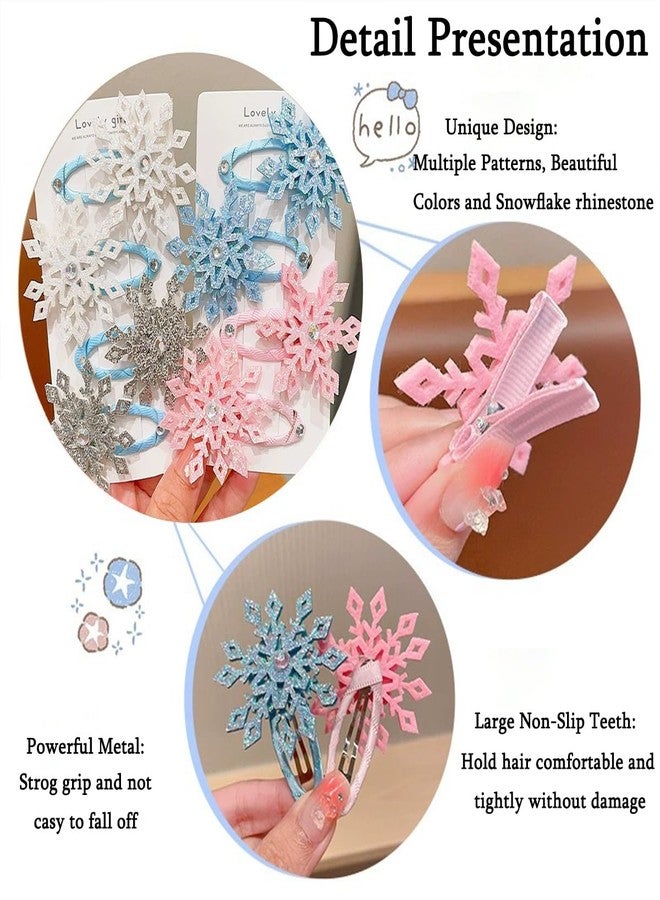 LRKNNO 8 PCS Princess Snowflake Hair Clips Blue White Pink Christmas Hair Accessories for Girls Xmas Bow Holiday Claw Clips Silvery Glitter Snowflake Hairpins for Women Christmas Party Gifts Decorations - Image 4