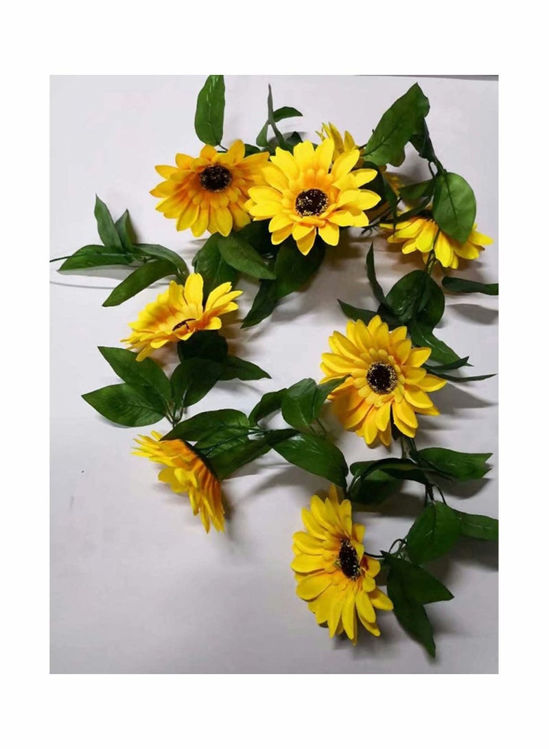 Captaintech Artificial flower, Garden Wall Decor Garland Silk Sunflower Vine Artificial Flowers with Green Leaves, Garden Outdoor Wall Garden Craft Art Decor, 220CM 2 Pack - Image 1