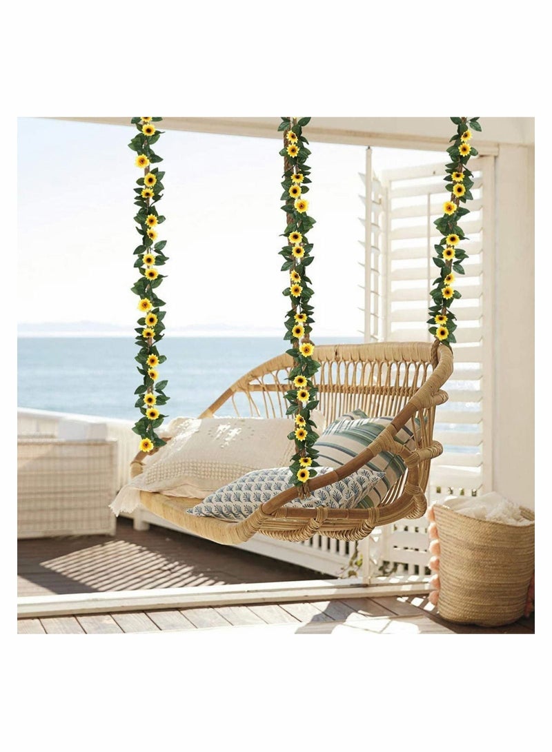 Captaintech Artificial flower, Garden Wall Decor Garland Silk Sunflower Vine Artificial Flowers with Green Leaves, Garden Outdoor Wall Garden Craft Art Decor, 220CM 2 Pack - Image 3