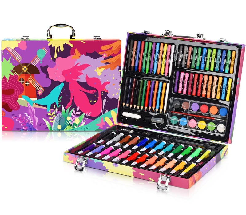 PRASNE PRASNE 152 PCS Double Sided Trifold Easel Art Set Portable Painting  Drawing Kit for Kids with Oil Pastels Crayons Colored Pencils Markers Paint Brush Pads Great Gifts for Kids REDPURLE 