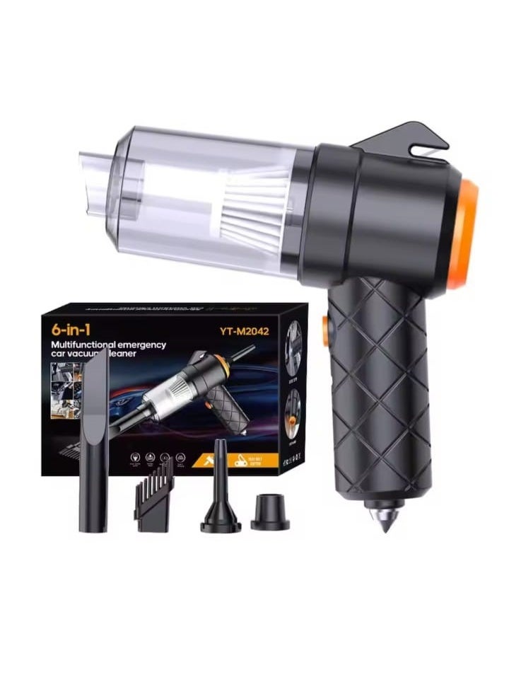 6-in-1 Cordless Handheld Vacuum & Air Blower for Home, Office, and Car - Portable Mini Vacuum with Emergency Glass Breaker & Seatbelt Cutter