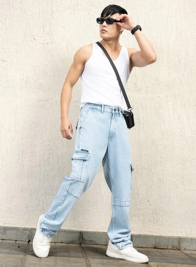 Hubberholme Mid Rise Relaxed Fit Cargo Jeans by Styli