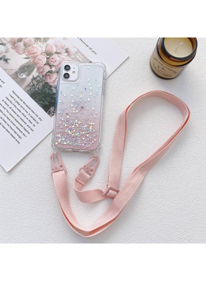 Zaboon Case For iPhone 11 Gradient Glitter Powder Epoxy TPU Thickened Acrylic Shockproof Case with Wide Neck Lanyard - Image 1