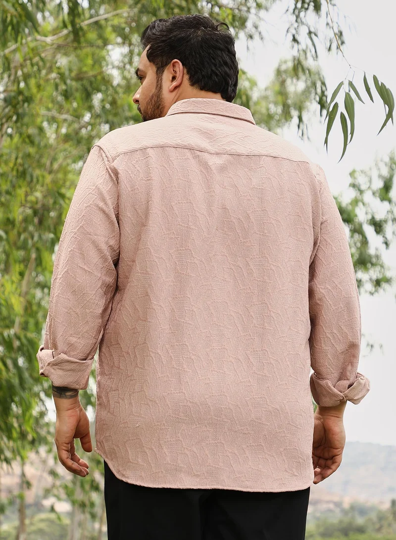 Instafab Plus  Instafab Men's Sand Beige Geo-Abstract Jacquard Shirt | Spread Collar , Long Cuffed Sleeves , Button Closure | Solid Jacquard | Cotton-Blend Shirt For Casual Wear for Men | Best Price UAE