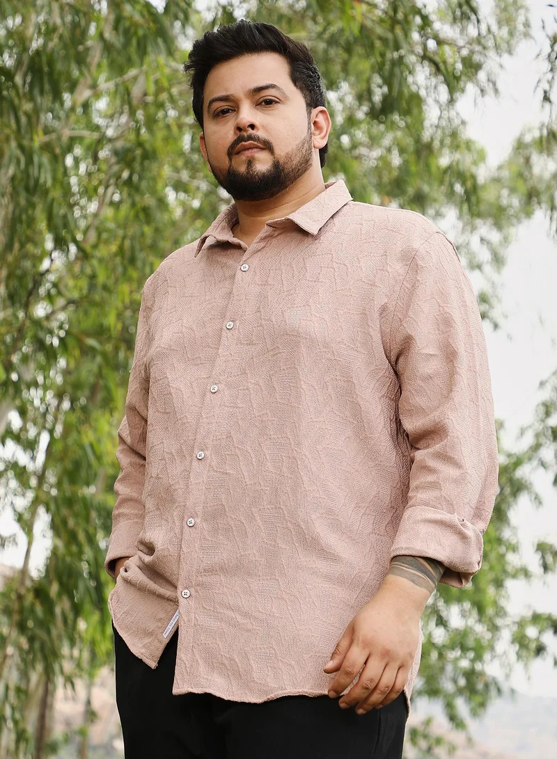 Instafab Plus  Instafab Men's Sand Beige Geo-Abstract Jacquard Shirt | Spread Collar , Long Cuffed Sleeves , Button Closure | Solid Jacquard | Cotton-Blend Shirt For Casual Wear for Men | Best Price UAE