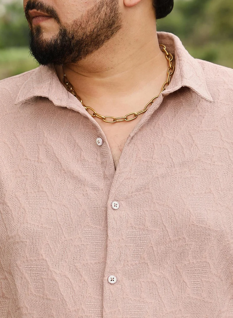 Instafab Plus  Instafab Men's Sand Beige Geo-Abstract Jacquard Shirt | Spread Collar , Long Cuffed Sleeves , Button Closure | Solid Jacquard | Cotton-Blend Shirt For Casual Wear for Men | Best Price UAE