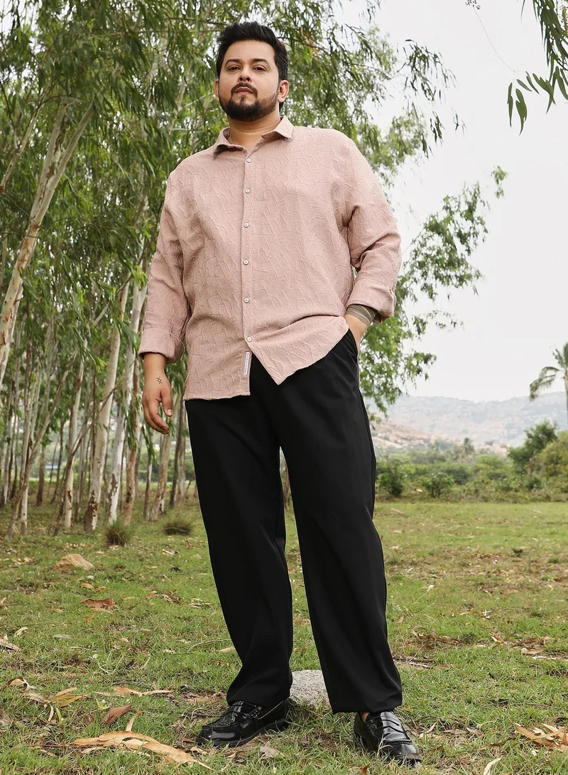 Instafab Plus  Instafab Men's Sand Beige Geo-Abstract Jacquard Shirt | Spread Collar , Long Cuffed Sleeves , Button Closure | Solid Jacquard | Cotton-Blend Shirt For Casual Wear for Men | Best Price UAE