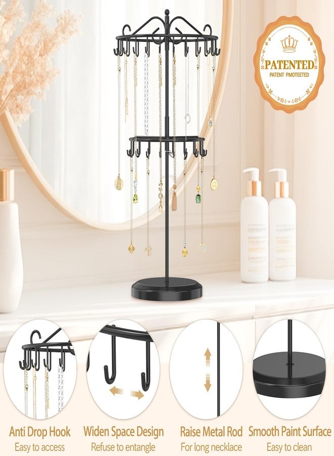 MODOWEY Rotating Necklace Holder Organizer Display Stand with 42 Hooks, 2-Tier Adjustable Metal Tree for Long & Short Necklace Hanger Selling, Tall Spinning Bracelet Storage Rack for Men Women, Black - Image 4