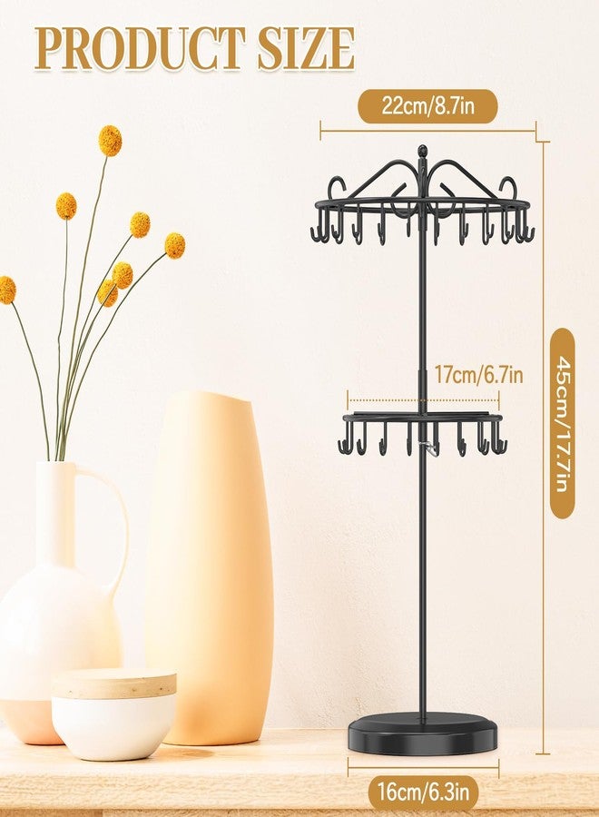MODOWEY Rotating Necklace Holder Organizer Display Stand with 42 Hooks, 2-Tier Adjustable Metal Tree for Long & Short Necklace Hanger Selling, Tall Spinning Bracelet Storage Rack for Men Women, Black - Image 3